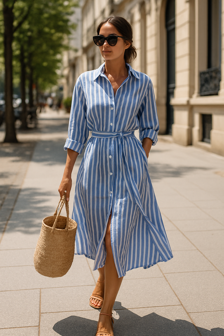 Renata™ – Elegantes gestreiftes Kleid mit stylischer Kragen