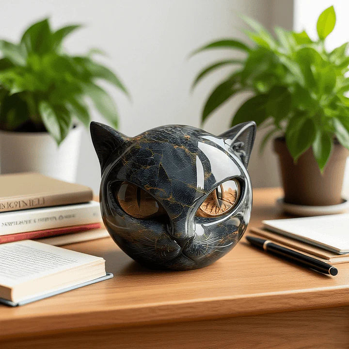 NyxCharm - Mystische Schwarze Katzenkopf Skulptur